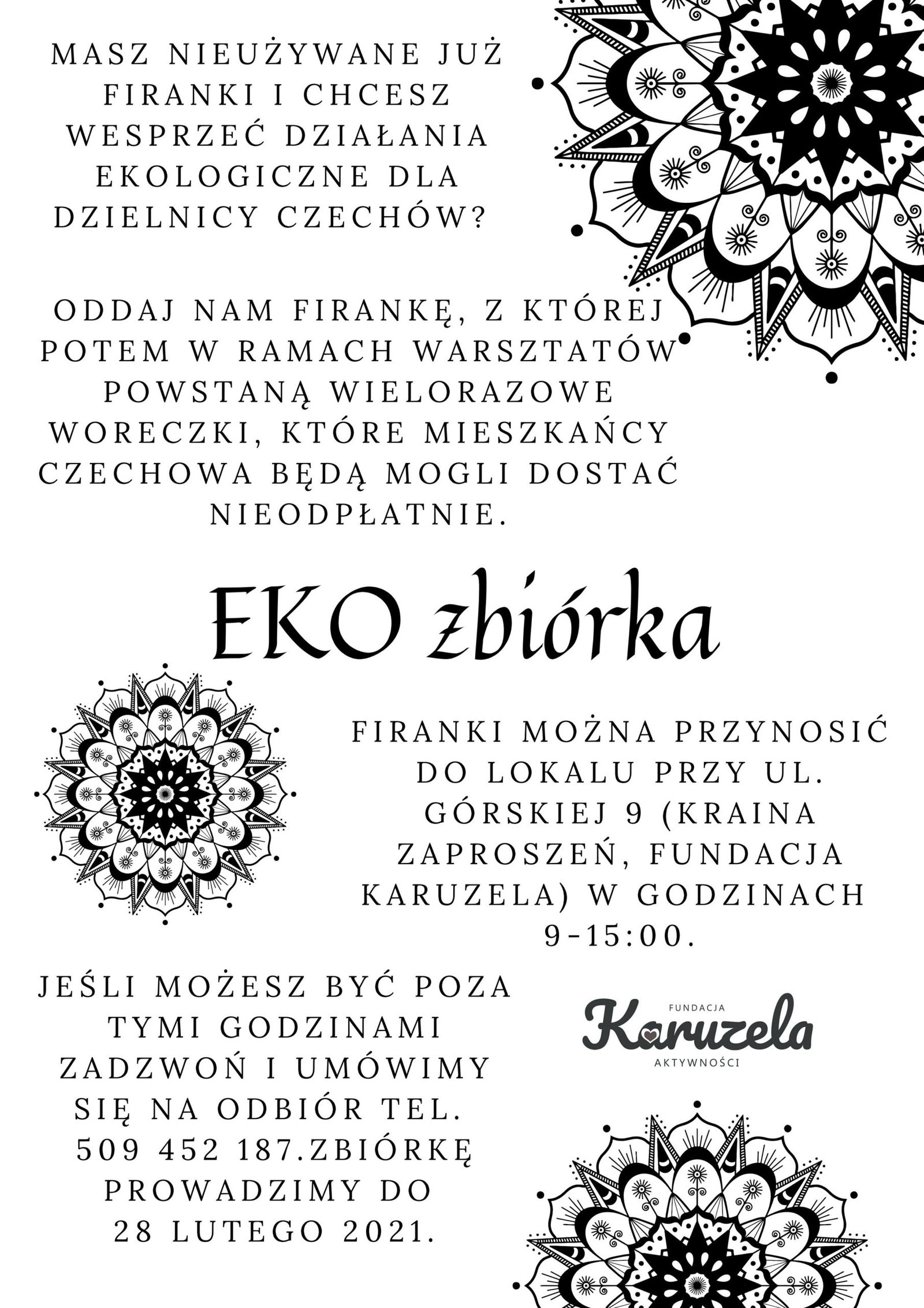 Plakat informujący o zbiórce firanek