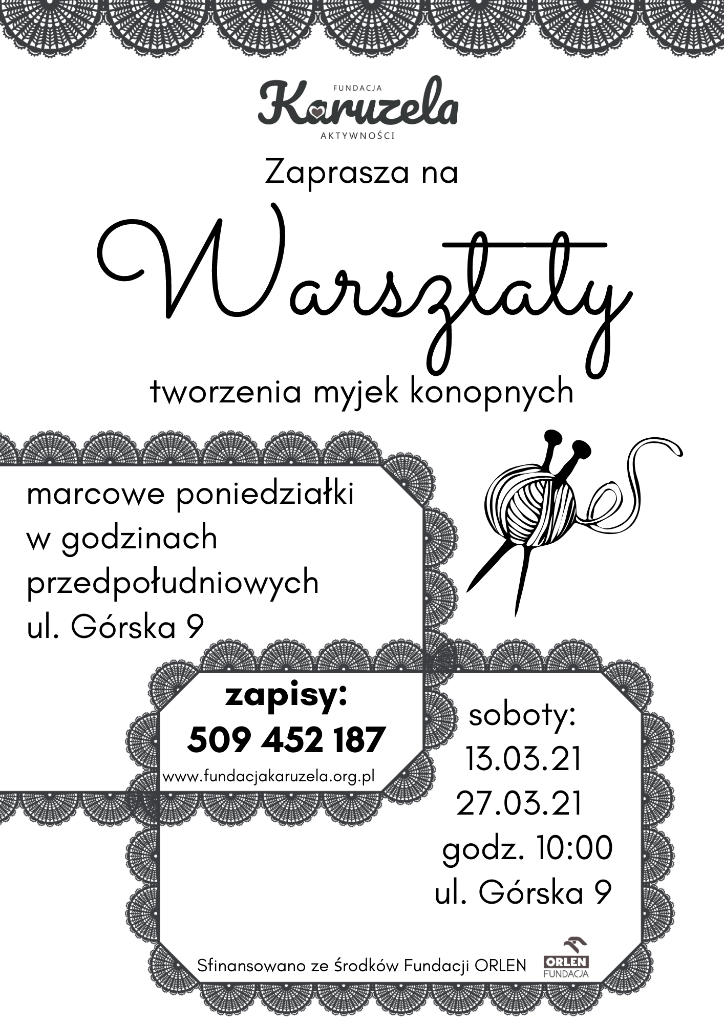 Plakat zapraszający na warsztaty tworzenia myjek konopnych